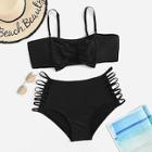 Romwe Plus Bow Decorated Ladder Cut-out Bikini Set