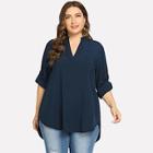 Romwe Plus Dip Hem Solid Blouse