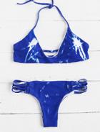 Romwe Blue Print Detail Ladder Cutout Sexy Bikini Set