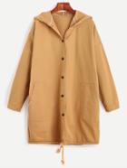 Romwe Khaki Drop Shoulder Bulldog Print Drawstring Hooded Coat
