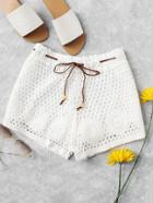 Romwe Self Tie Waist Crochet Shorts