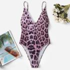 Romwe Leopard Print Open Back One Piece Swimwear