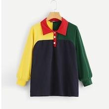 Romwe Cut And Sew Half Placket Sweatshirt