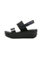 Romwe Black Contrast Faux Patent Flatform Sandals