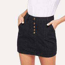Romwe Single Breasted Pocket Denim Skirts