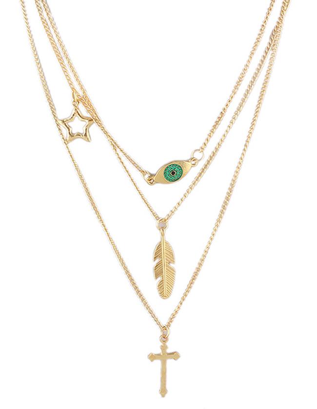 Romwe Three Layers Gold Plated Chain Necklace