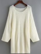 Romwe Round Neck Long White Sweater