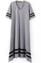Romwe Grey Short Sleeve Striped Loose Dress