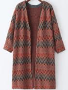Romwe Open-front Zigzag Red Cardigan