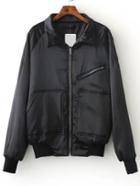 Romwe Black Raglan Sleeve Zipper Up Quilted Jacket