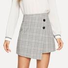 Romwe Button Detail Asymmetrical Hem Skirt