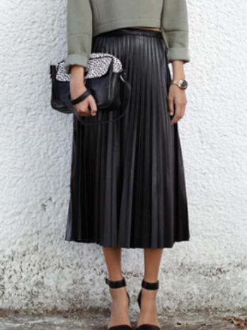 Romwe Black High Waist Pleated Pu Skirt