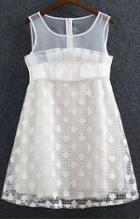 Romwe Sheer Mesh Ruffle Embroidered Dress