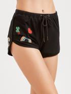 Romwe Black Embroidered Patch Detail Dolphin Shorts