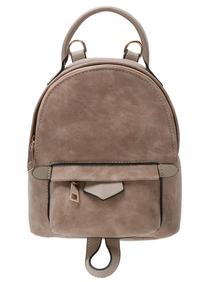 Romwe Distressed Faux Leather Backpack - Brown