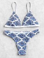 Romwe Graphic Print Triangle Bikini Set