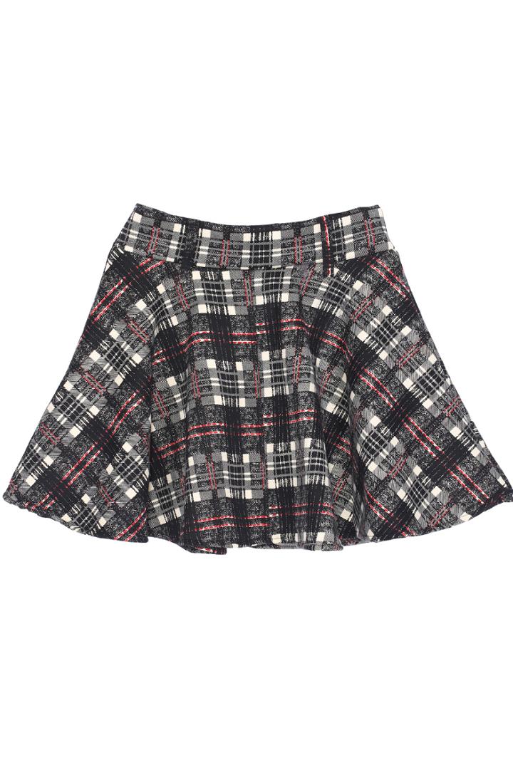 Romwe Plaid Flare Short Blue Skirt