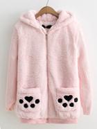 Romwe Knit Sleeve Panel Faux Fur Hooded Coat