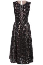 Romwe Waist Hollow Floral Crochet Black Lace Dress