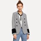Romwe Double Breasted Houndstooth Outerwear