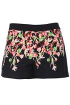 Romwe Romwe Floral Painting Print Black Shorts