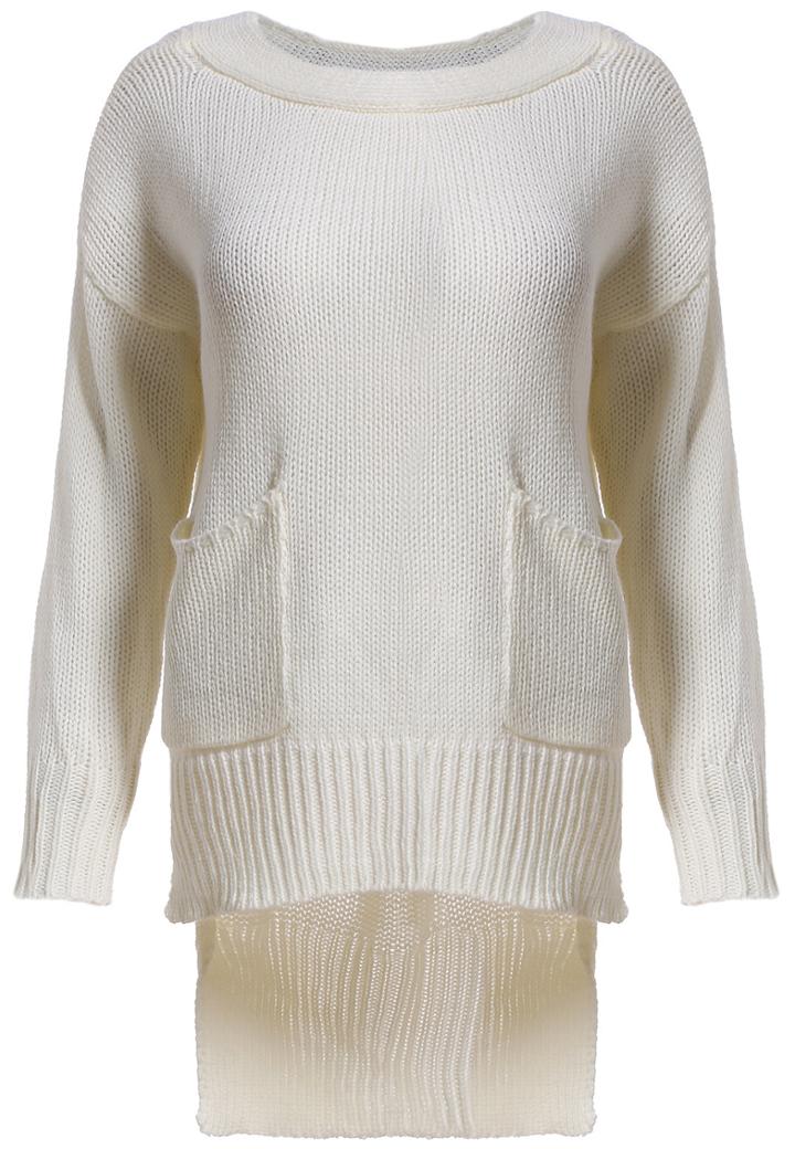 Romwe Criss Cross Dipped Hem Knit Sweater