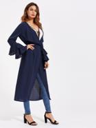 Romwe Layered Bell Sleeve Self Tie Duster Coat