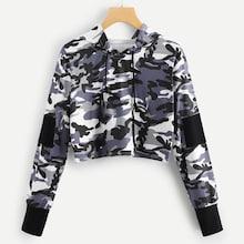 Romwe Camouflage Print Drawstring Hooded Sweatshirt