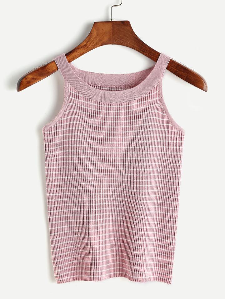 Romwe Halter Striped Ribbed Knit Top