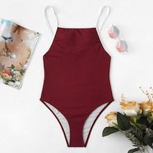 Romwe Low Back Contrast Lace Swimsuit