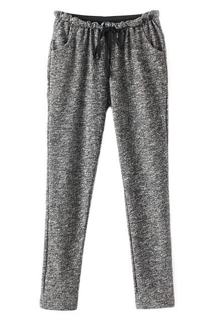 Romwe Drawstring Sheer Grey Casual Pants