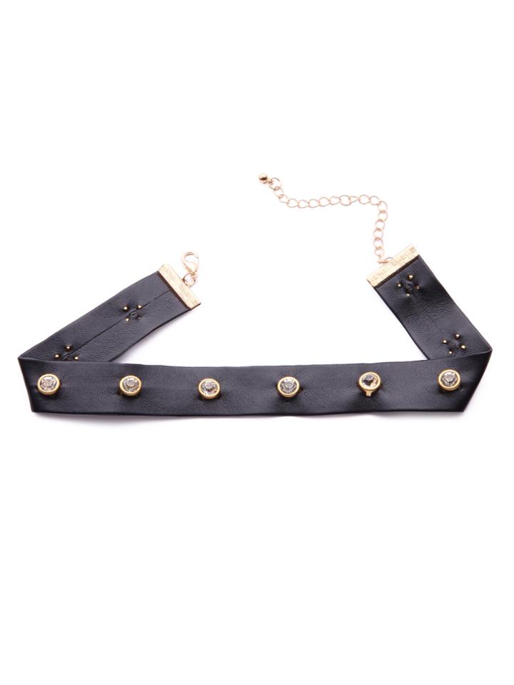 Romwe Black Rhinestone Detail Pu Choker
