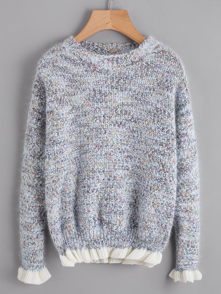 Romwe Contrast Frill Trim Knit Sweater