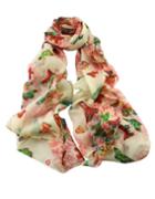 Romwe Pink Flower Butterfly Printed Voile Fashionable Scarf