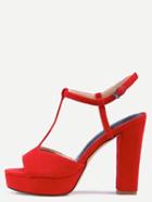 Romwe Red T-strap Platform Chunky Mule Sandals