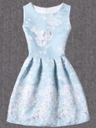 Romwe Bloom Print Fit & Flare Dress - Blue