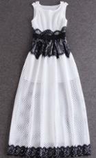 Romwe Sleeveless Contrast Lace Mesh Maxi Dress