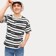 Romwe Guys Letter Print Stripe Tee