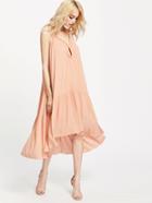 Romwe Pink Keyhole Front High Low Tiered Swing Dress