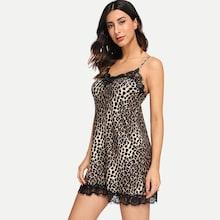 Romwe Leopard Print Lace Trim Cami Dress