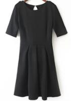 Romwe Black Short Sleeve Pleated Slim Dress