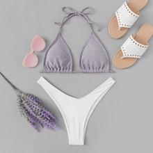 Romwe Halter Top With Mix & Match High Leg Bikini Set