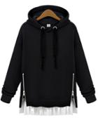 Romwe Black Hooded Long Sleeve Zipper Loose Sweatshirt
