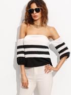 Romwe Contrast Striped Off The Shoulder Crop Top