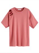 Romwe Pink Ripped Casual T-shirt