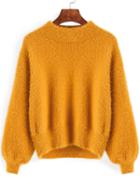 Romwe Lantern Sleeve Mohair Loose Khaki Sweater