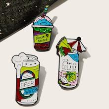 Romwe Cup Shaped Cartoon Brooch Set 3pcs