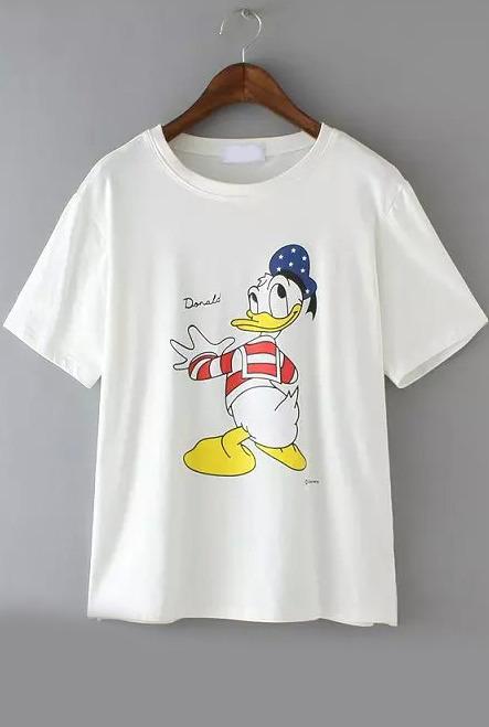 Romwe Donald Duck White T-shirt