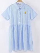 Romwe Blue Vertical Striped Embroidered Shirt Dress