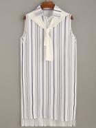 Romwe White Vertical Striped Tie Neck Shirt Dress